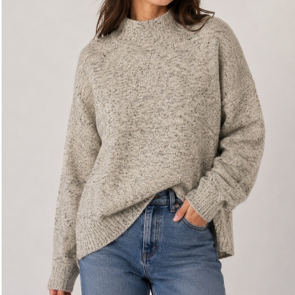 Well‎ Worn Marled Mock Neck Sweater Small Cozy Grandpa Core Soft Knit Gray